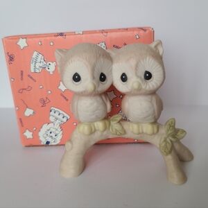 Vintage Precious Moments Owl Pair Friendship Collectible Porcelain Figurine